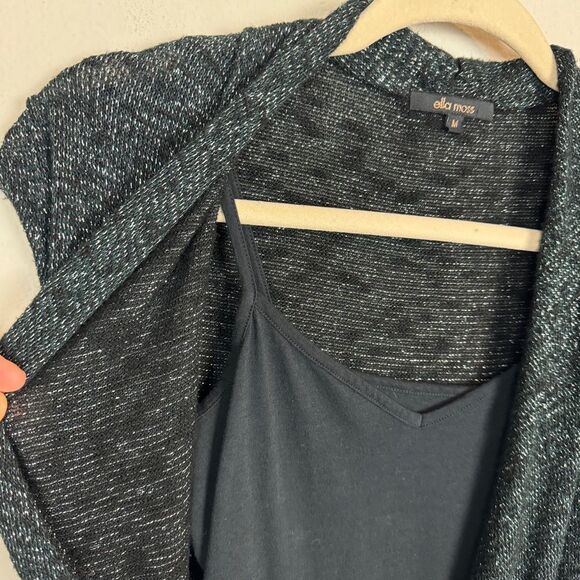 Ella Moss Black Layered Sweater Top Metallic M - Picture 3 of 7